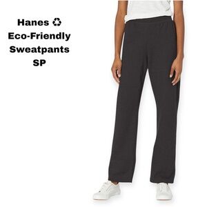 Hanes EcoSmart Black Cotton Fleece Sweatpants Open Seam Legs Women's SP Slip On